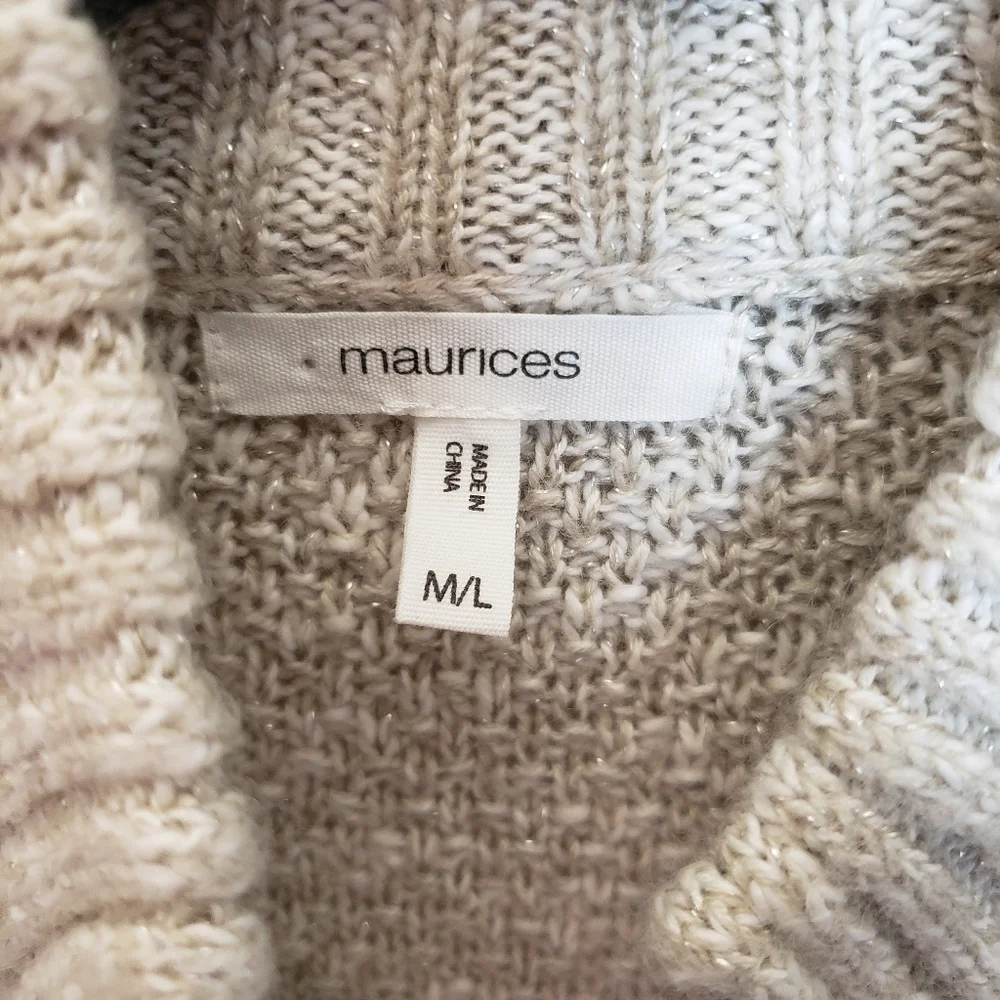 Maurices Beige Long Sleeve Poncho Full Zip Sweater Sz M-L